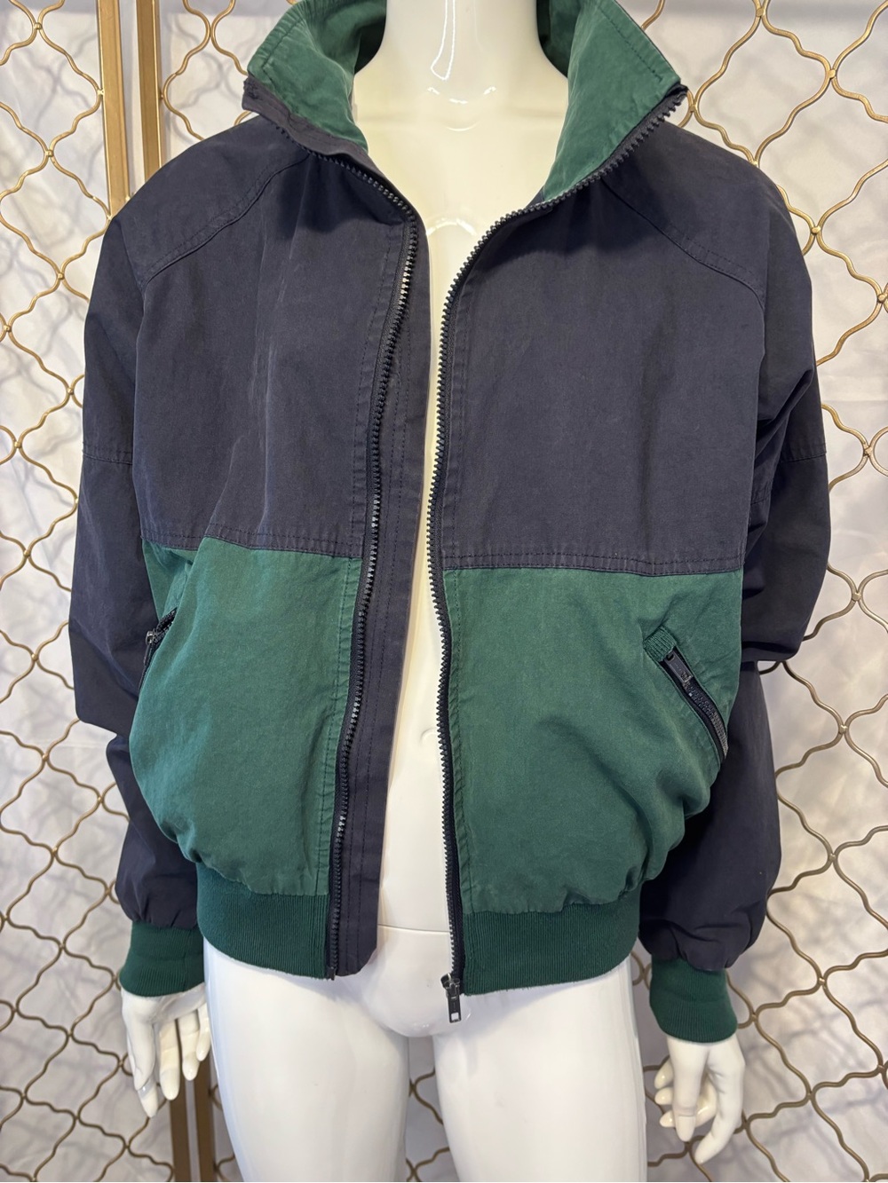 John Galt Brandy Melville Navy and Forest Green Colorblock Bomber Jacket COOL!